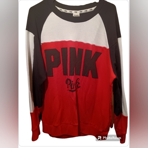PINK VS Colorblock Sweatshirt Pink, Blk & White - Picture 7 of 9